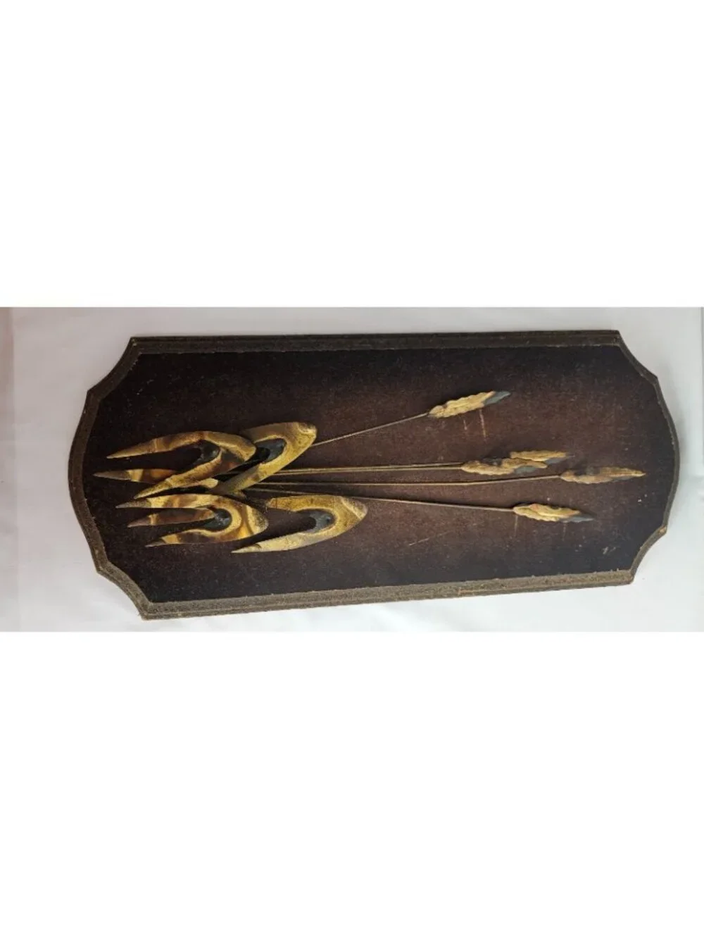Vintage MCM Wall Plaque Brutalist Brass Sea Oats Botanical Metal Art 17.75